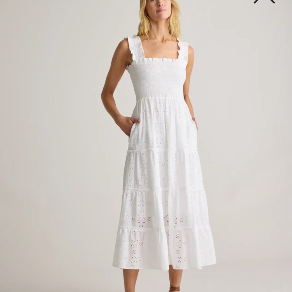 Quince White Eyelet Midi Dress 100% Organic Cotton